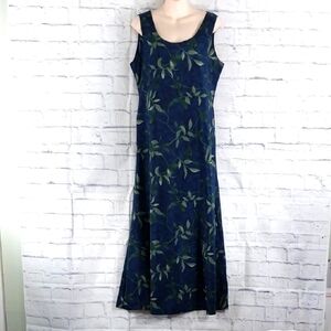 🔵BOGO FREE🔵 Maxi Dress David Alexander Ties in Back Blue w Leaf Design Sz L